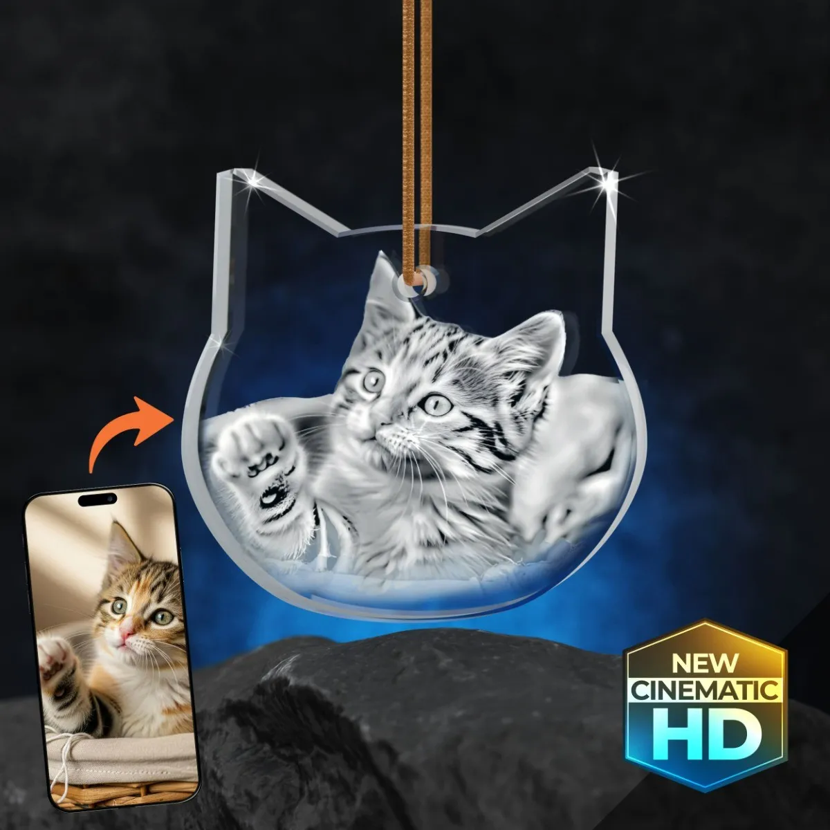 【チョコメルさま】cat ornament ୨୧ しろ猫さん オーナメント d 2D Crystal Cat Ornament Personalized Keepsake for Pet Lovers | 3D