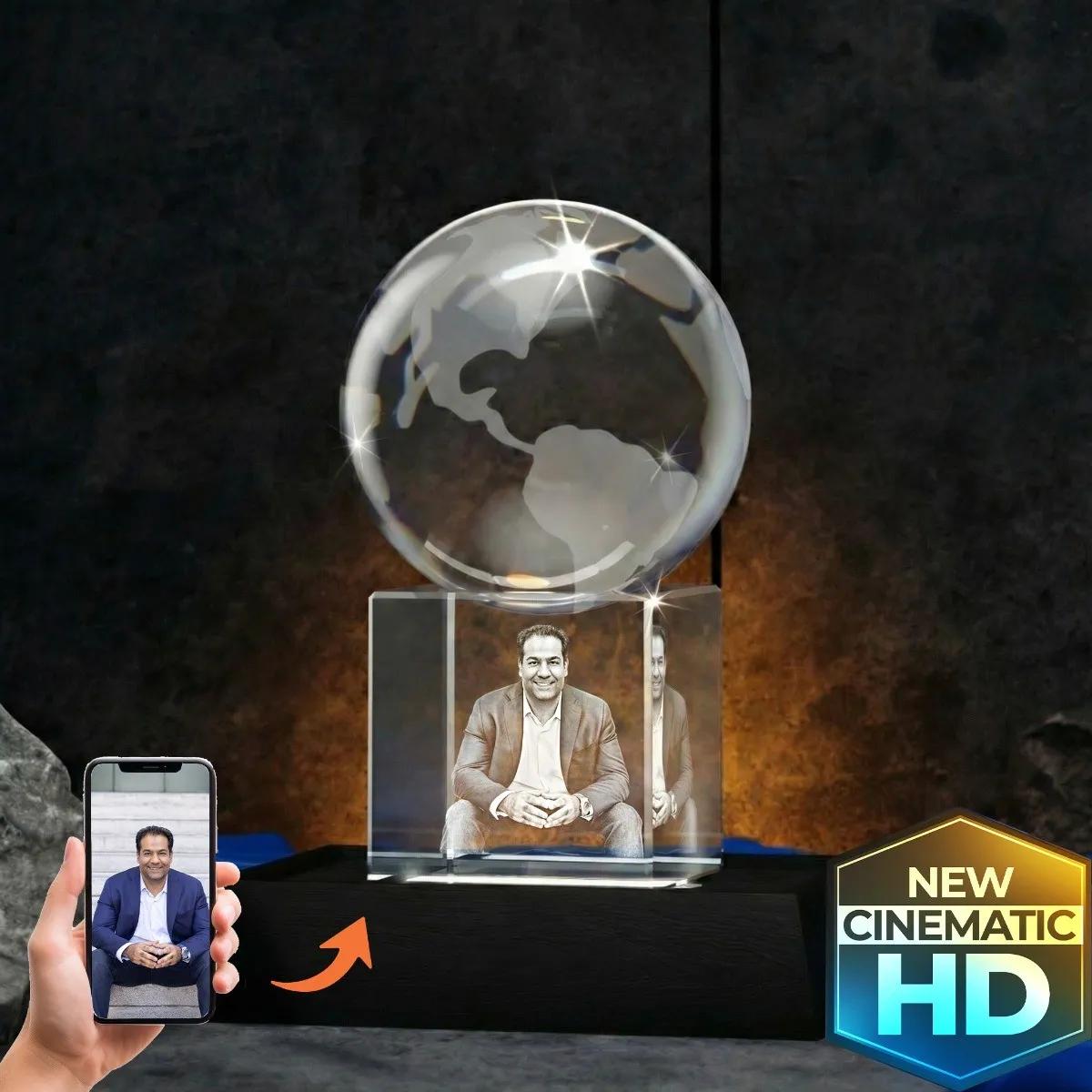 地球クリスタル 3D Earth Globe | Elegant Personalized Corporate Recognition Gift