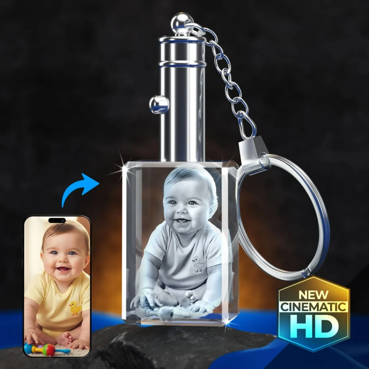3D Crystal Rectangle Keychains Custom Photo Memory Gifts | 3D Crystal