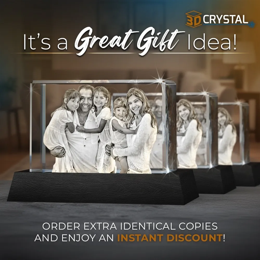 3D Crystal Rectangle Wide Custom Photo Engraved Keepsake | 3D Crystal