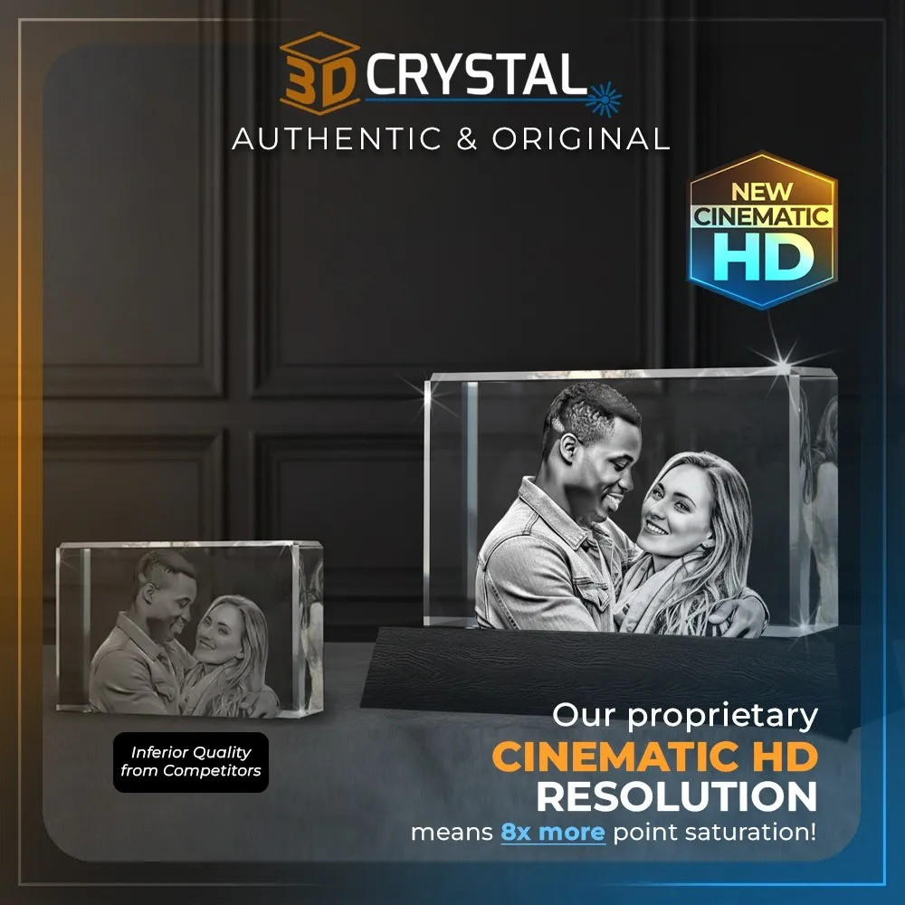 3D Crystal Rectangle Wide Custom Photo Engraved Keepsake