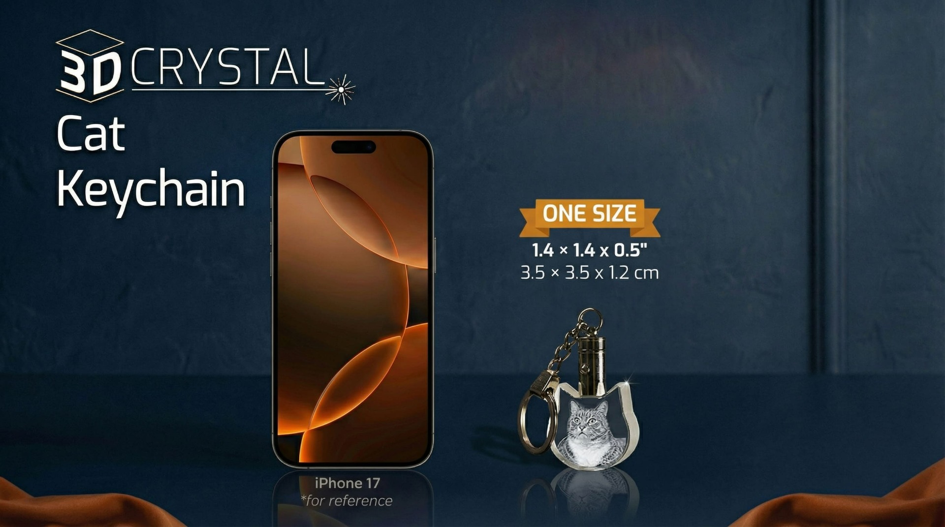 3d Crystal Cat Keychain Size Chart