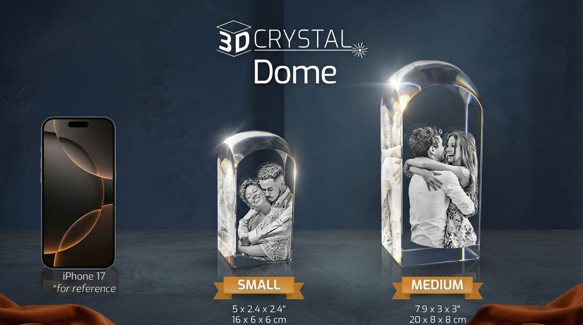 Size chart for dome‑shaped 3crystal products
