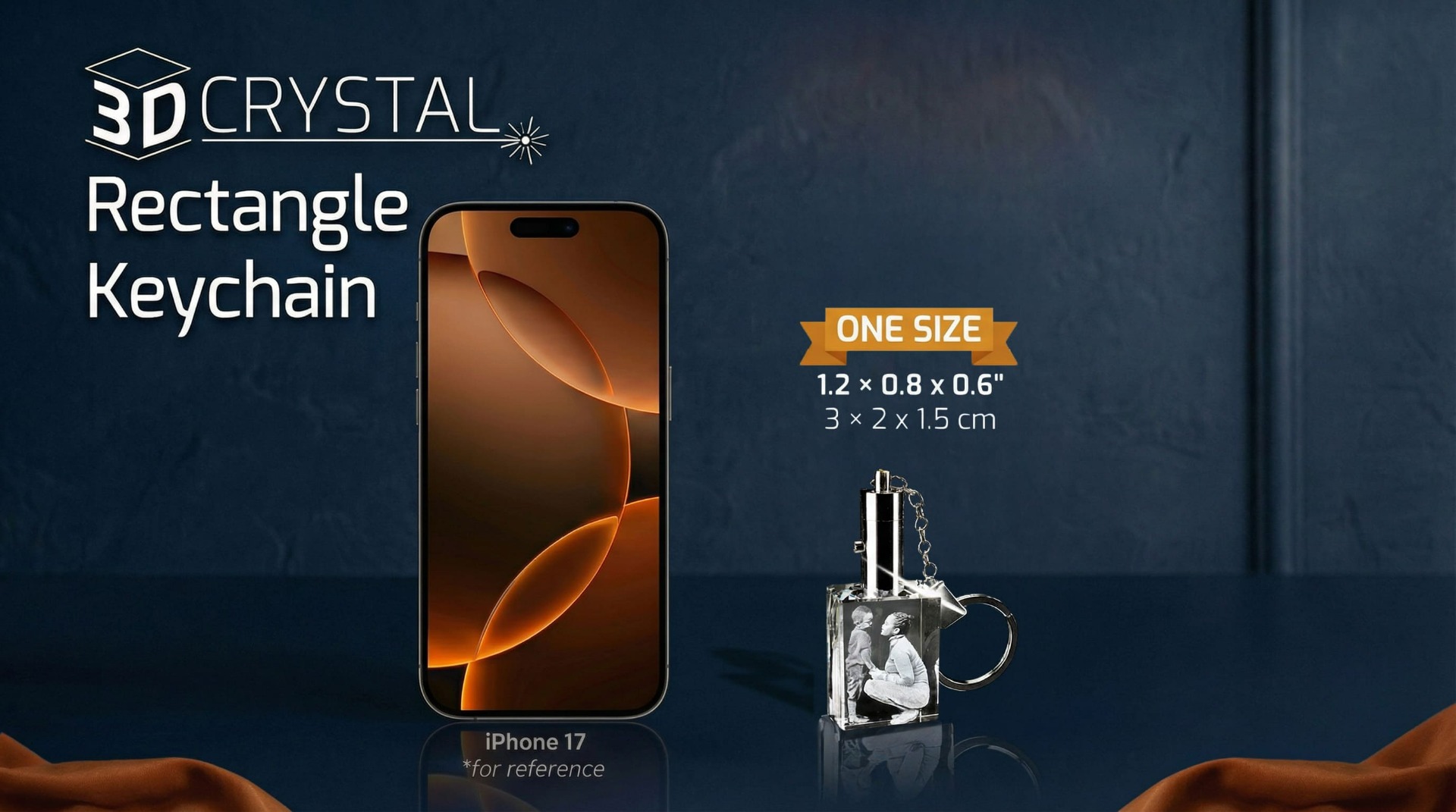 3d Crystal Rectangl eKeychain Size Chart